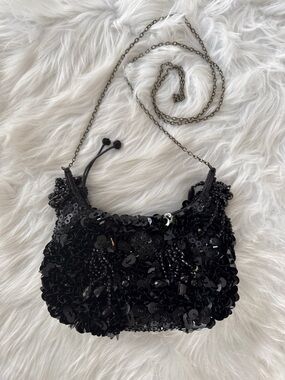 Mary Frances Black Beaded & Sequined Bauble Bag with Crossbody Chain